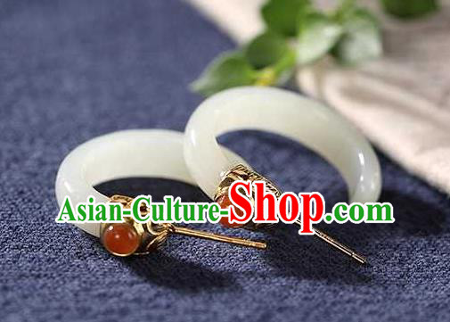 Handmade Chinese Qing Dynasty Ear Accessories Traditional Cheongsam White Jade Earrings