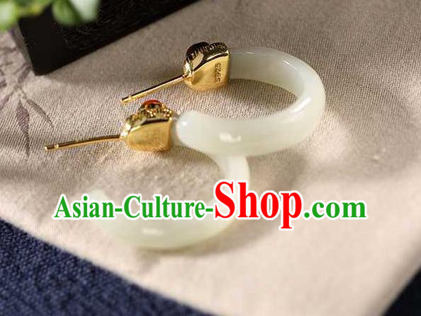 Handmade Chinese Qing Dynasty Ear Accessories Traditional Cheongsam White Jade Earrings