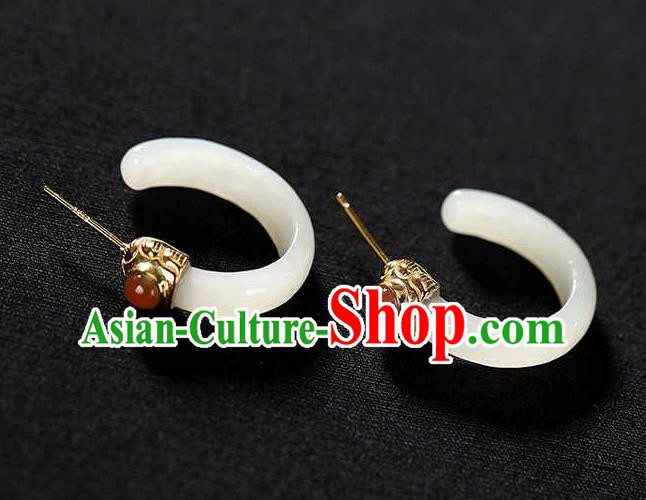 Handmade Chinese Qing Dynasty Ear Accessories Traditional Cheongsam White Jade Earrings