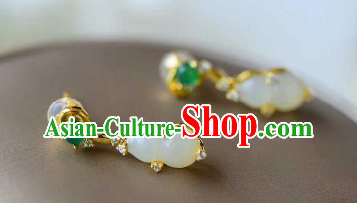 Handmade Chinese Jade Gourd Ear Accessories Traditional Cheongsam Crystal Earrings