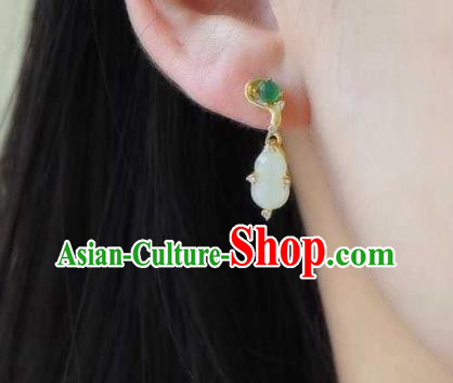 Handmade Chinese Jade Gourd Ear Accessories Traditional Cheongsam Crystal Earrings