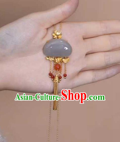 China Classical Cheongsam Golden Lotus Tassel Pendant Accessories Traditional Jade Necklace Jewelry