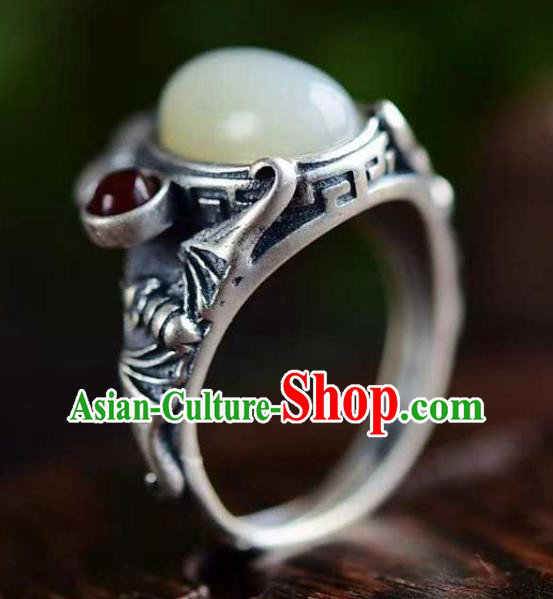 China Classical Cheongsam Silver Carving Ring Accessories Traditional Jade Circlet Jewelry