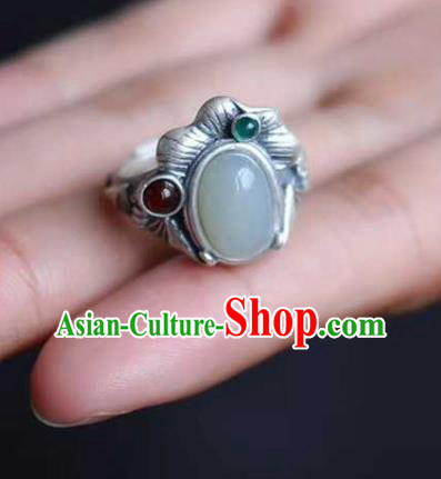 China Classical Cheongsam Silver Carving Ring Accessories Traditional Jade Circlet Jewelry