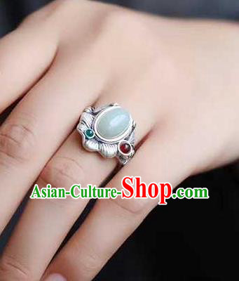 China Classical Cheongsam Silver Carving Ring Accessories Traditional Jade Circlet Jewelry