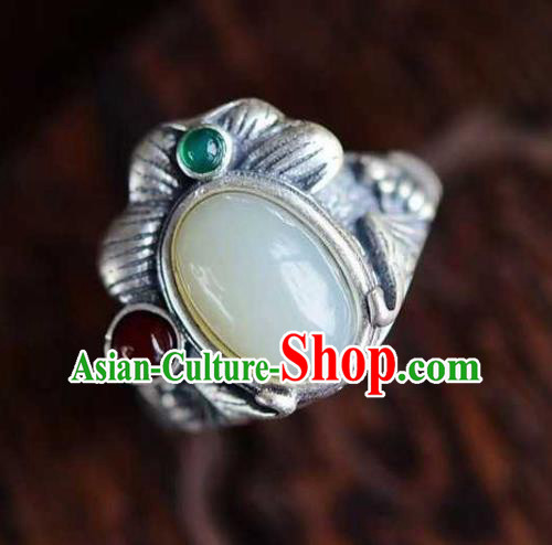 China Classical Cheongsam Silver Carving Ring Accessories Traditional Jade Circlet Jewelry
