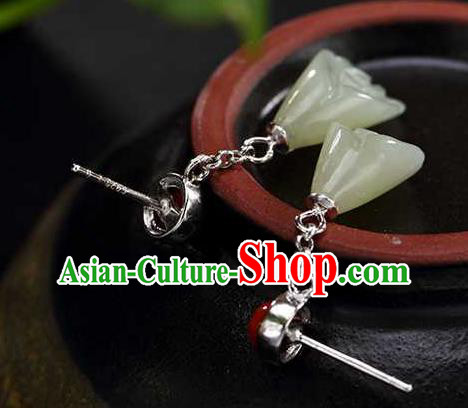Handmade Chinese Traditional Cheongsam Jade Mangnolia Earrings National Ear Accessories