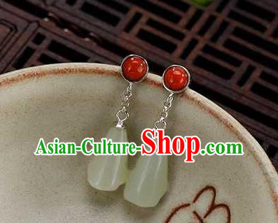Handmade Chinese Traditional Cheongsam Jade Mangnolia Earrings National Ear Accessories