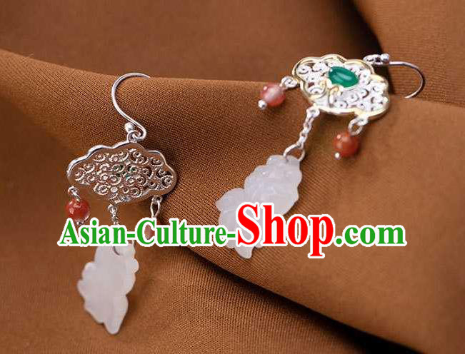Handmade Chinese Traditional Cheongsam Earrings National Jade Fish Ear Accessories