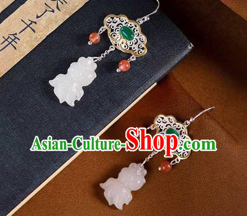 Handmade Chinese Traditional Cheongsam Earrings National Jade Fish Ear Accessories