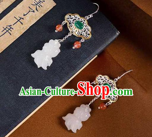 Handmade Chinese Traditional Cheongsam Earrings National Jade Fish Ear Accessories