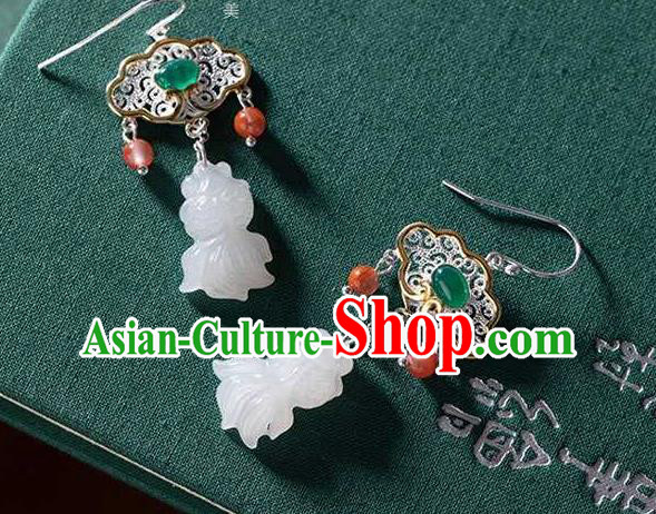 Handmade Chinese Traditional Cheongsam Earrings National Jade Fish Ear Accessories