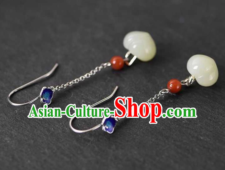 Handmade Chinese Traditional Cheongsam Jade Peach Earrings National Cloisonne Ear Accessories