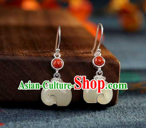 Chinese Traditional Cheongsam Earrings Handmade National Jade Elephant Ear Accessories