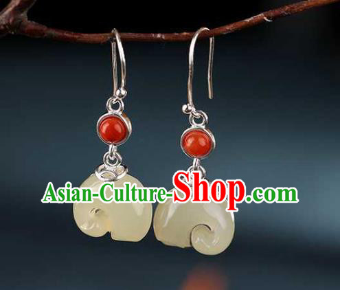 Chinese Traditional Cheongsam Earrings Handmade National Jade Elephant Ear Accessories