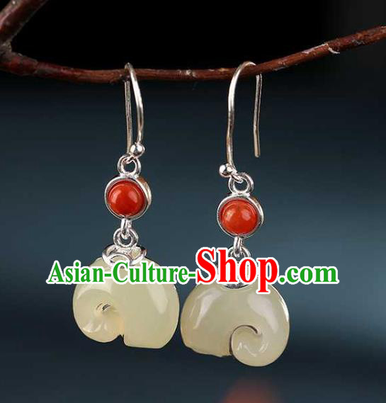 Chinese Traditional Cheongsam Earrings Handmade National Jade Elephant Ear Accessories