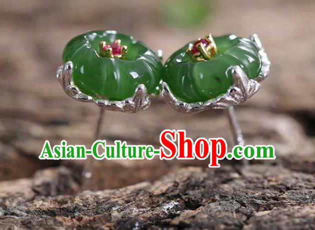 Chinese Traditional Cheongsam Earrings Handmade National Jade Plum Blossom Ear Accessories