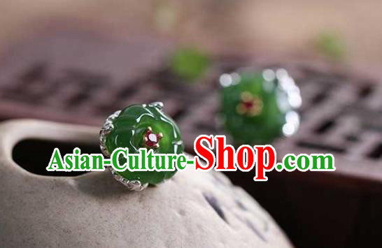 Chinese Traditional Cheongsam Earrings Handmade National Jade Plum Blossom Ear Accessories