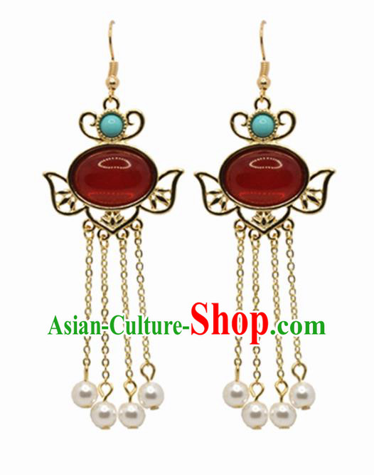 Chinese Traditional Hanfu Tassel Earrings Handmade Cheongsam Ruby Ear Accessories