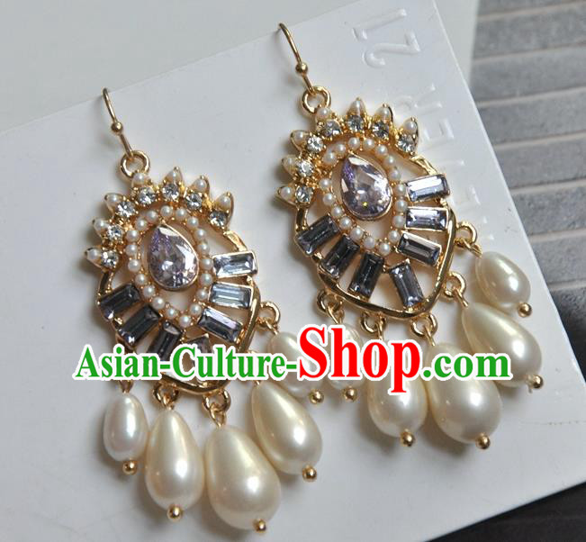 Chinese Handmade Cheongsam Pearls Ear Accessories Traditional Crystal Earrings