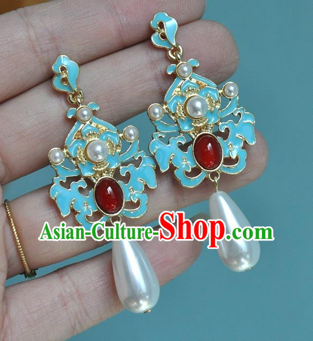 Chinese Classical Cheongsam Ruby Ear Accessories Traditional Qing Dynasty Palace Lady Earrings