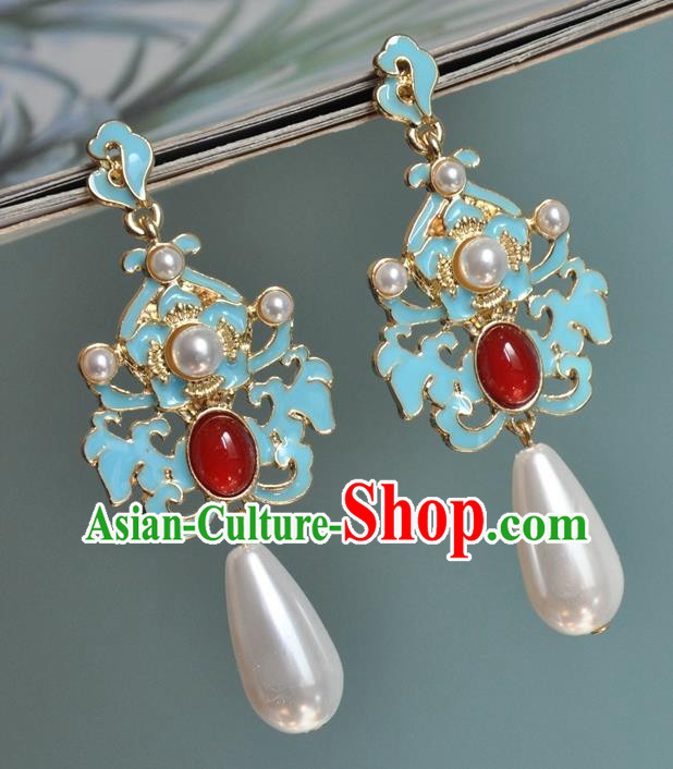 Chinese Classical Cheongsam Ruby Ear Accessories Traditional Qing Dynasty Palace Lady Earrings