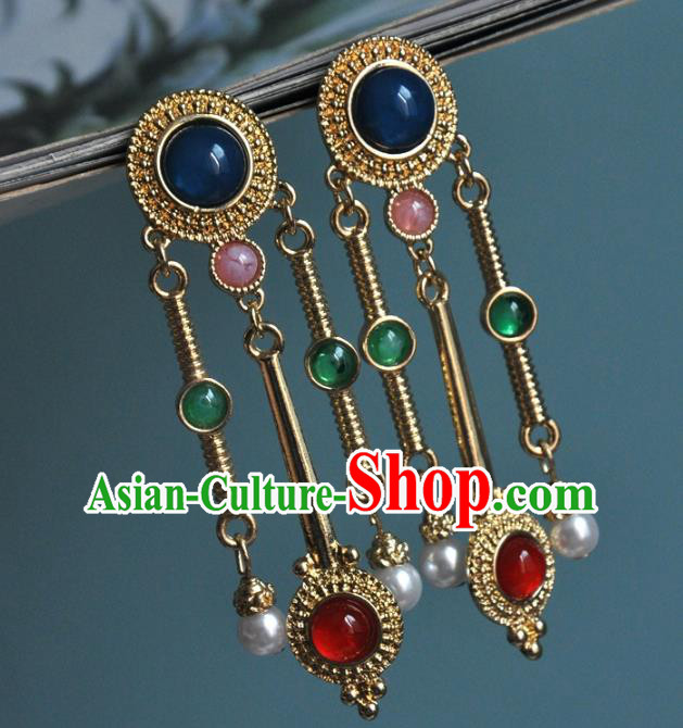 Chinese Traditional Qing Dynasty Gems Earrings Classical Cheongsam Ear Accessories