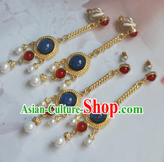 Chinese Classical Cheongsam Golden Ear Accessories Traditional Long Earrings