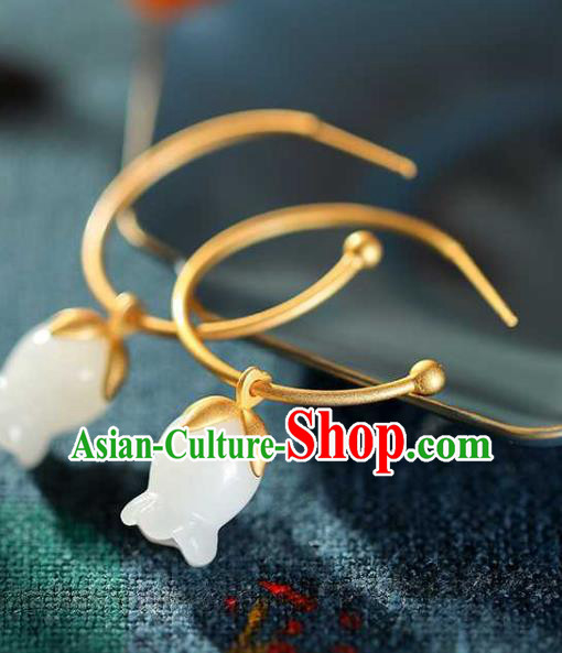 Handmade Chinese National Ear Accessories Traditional Cheongsam Jade Convallaria Earrings