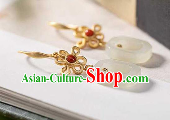 Handmade Chinese National Jade Ring Ear Accessories Traditional Cheongsam Agate Earrings