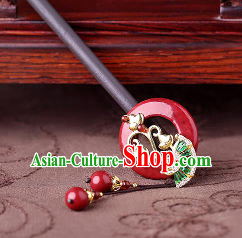 China Classical Wood Hair Stick Traditional Cheongsam Hair Accessories Handmade Agate Ring Hairpin