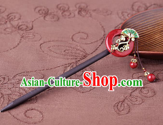 China Classical Wood Hair Stick Traditional Cheongsam Hair Accessories Handmade Agate Ring Hairpin