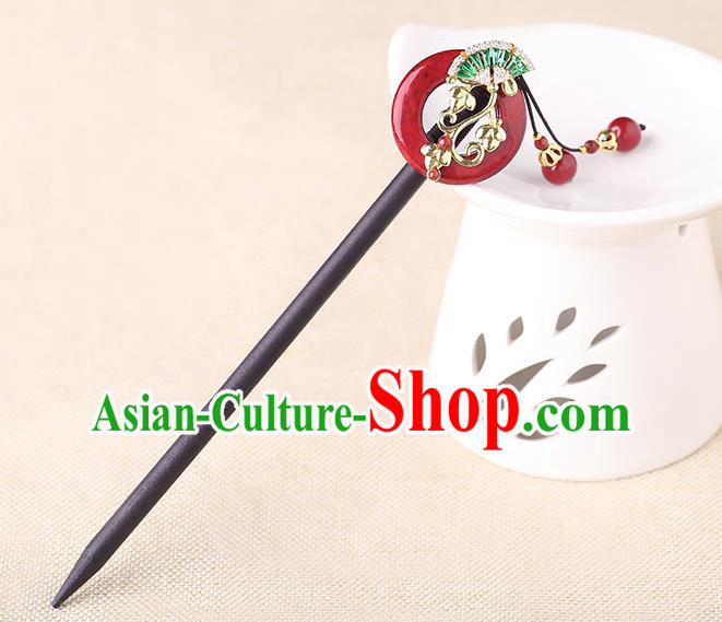China Classical Wood Hair Stick Traditional Cheongsam Hair Accessories Handmade Agate Ring Hairpin