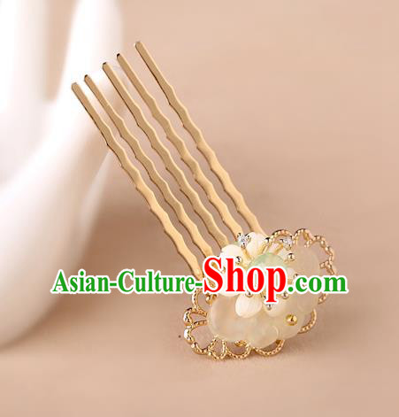 China Classical Golden Hair Comb Traditional Cheongsam Hair Accessories Handmade Jade Hairpin