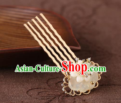 China Classical Golden Hair Comb Traditional Cheongsam Hair Accessories Handmade Jade Hairpin