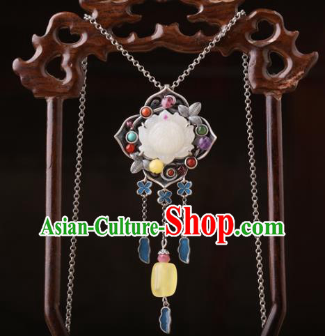 China Classical Jade Lotus Necklace Pendant Traditional Cheongsam Beeswax Necklet Accessories