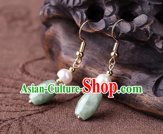 Chinese Classical Pearl Ear Accessories Traditional Cheongsam Jade Earrings