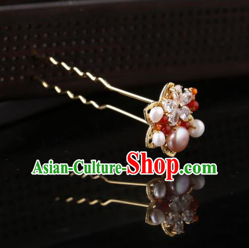 China Classical Crystal Hair Stick Traditional Cheongsam Hair Accessories Handmade Pearls Golden Hairpin