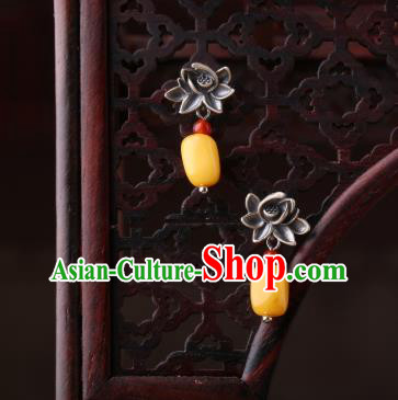 Chinese Classical Silver Lotus Ear Accessories Traditional Cheongsam Beeswax Earrings