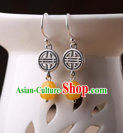 Chinese Classical Beeswax Ear Accessories Traditional Cheongsam Silver Earrings
