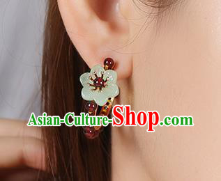 Chinese Classical Garnet Beads Ear Accessories Traditional Cheongsam National Silver Earrings
