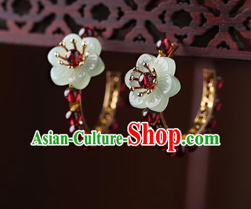 Chinese Classical Garnet Beads Ear Accessories Traditional Cheongsam National Silver Earrings
