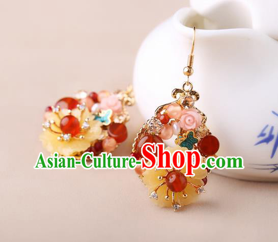 Chinese Classical Shell Flower Ear Accessories Traditional Cheongsam National Red Beads Earrings
