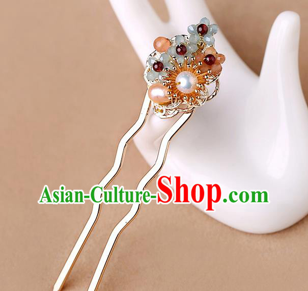 China Classical Cheongsam Garnet Beads Hair Stick Traditional Hair Accessories Handmade Pearls Hairpin
