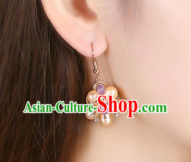 Chinese Classical Pearls Plum Ear Accessories Traditional Cheongsam National Amethyst Earrings