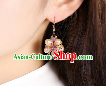 Chinese Classical Pearls Plum Ear Accessories Traditional Cheongsam National Amethyst Earrings