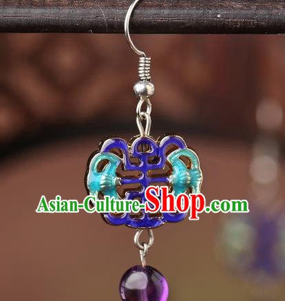 Chinese Classical Cloisonne Bat Ear Accessories Traditional Cheongsam National Amethyst Earrings
