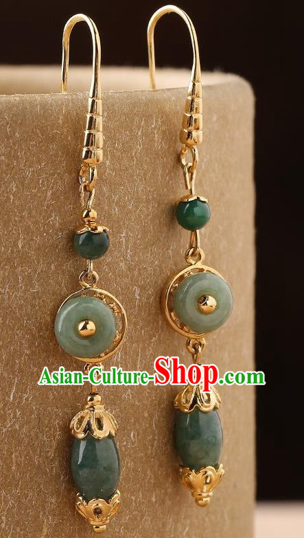 Chinese Traditional National Cheongsam Earrings Classical Jade Ear Accessories