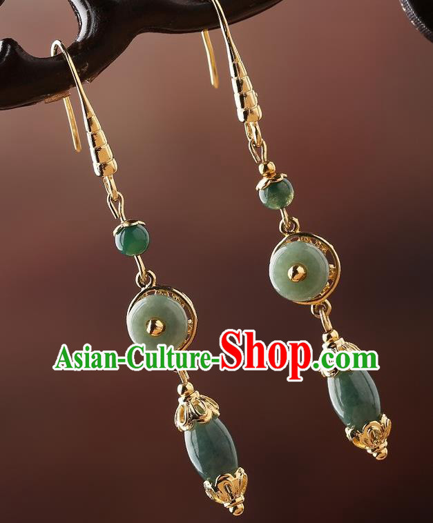Chinese Traditional National Cheongsam Earrings Classical Jade Ear Accessories
