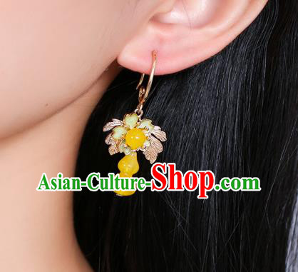 Chinese Traditional National Sakura Earrings Classical Cheongsam Beeswax Gourd Ear Accessories